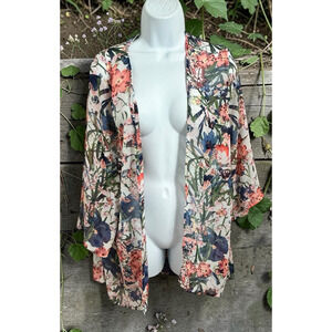 Shop Wanna B Floral Kimono Open Top Sz M Bell 3/4 Sleeve Semi Sheer Blouse
